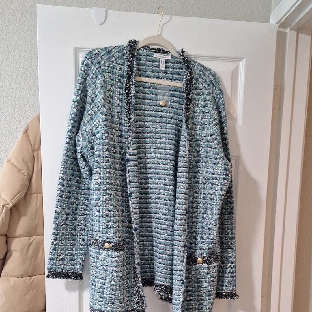 Chic Tweed Open Front Cardigan